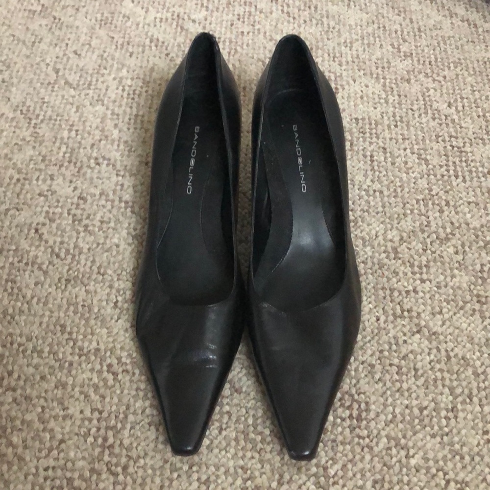 Women’s black leather pointy toe stiletto heels